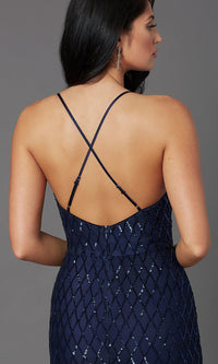  Navy Blue Backless Long Sequin Formal Prom Dress