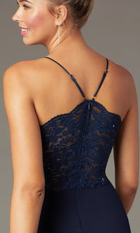  Lace-Back Navy Blue Tight Short Party Dress