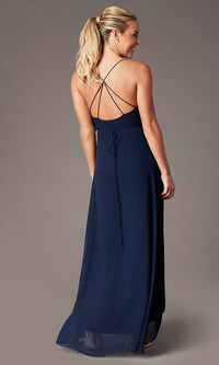  Ruffled Chiffon V-Neck Long Simply Prom Dress