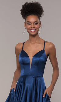  Illusion V-Neck Long Prom Dress with Caged Back