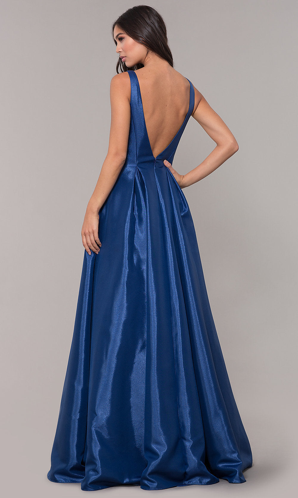  Long Satin A-Line Formal Gown with Sheer Sides