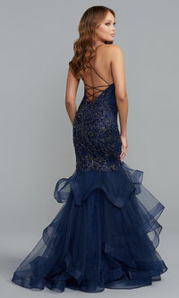  Sparkly Long Formal Dress with Layered Skirt
