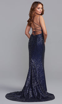  Navy Blue Long Sexy Sequin Evening Gown for Prom