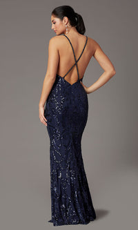  Navy Long Sequin Formal Prom Dress by PromGirl