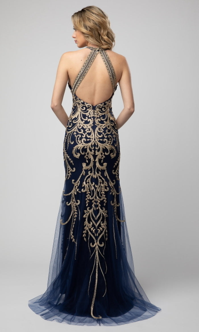  Shail K Embroidered Prom Dress with Back Cut Out