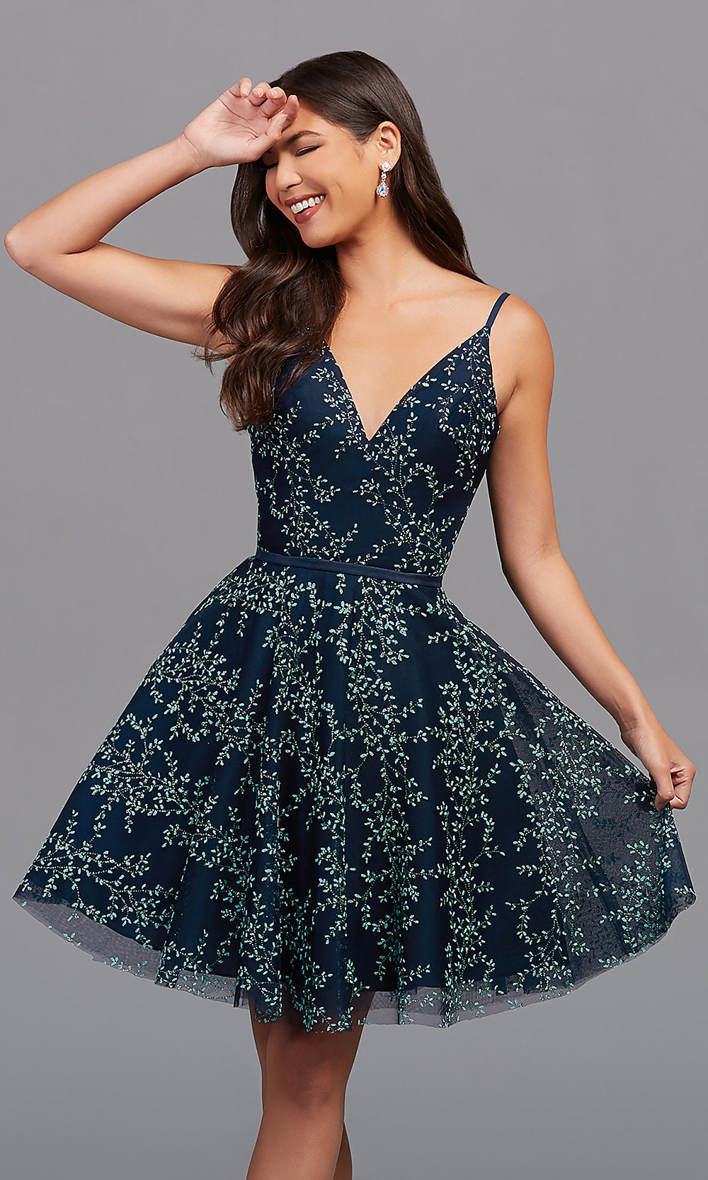 Navy Blue Glitter-Print Dress