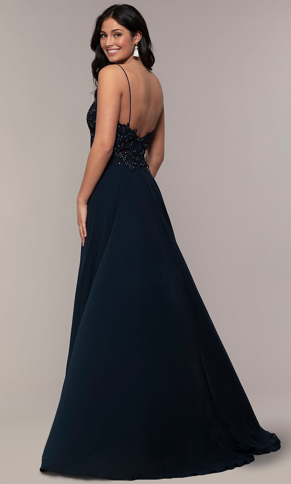  Long Chiffon Prom Dress with Ribbon Embroidery