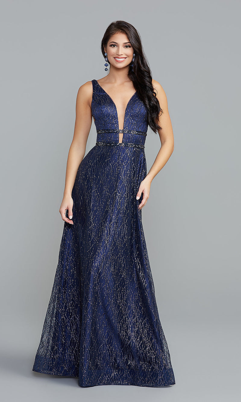 Designer Elegant Sleeveless A-line Long Glitter Silt Prom Dresses