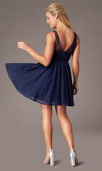  Navy Embroidered-Applique-Bodice Short Hoco Dress
