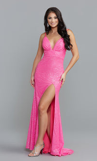 Neon Hot Pink Neon Hot Pink Long Prom Dress by Ava Presley