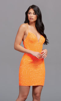 Neon Orange Neon Orange Short Sequin Homecoming Dress