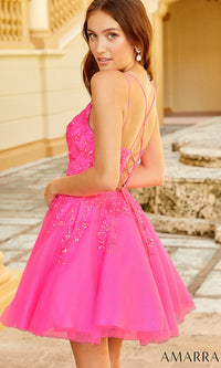  Glitter & Sequin Short Neon Pink Homecoming Dress