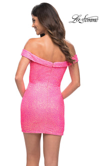  La Femme Neon Pink Short Sequin Cocktail Dress