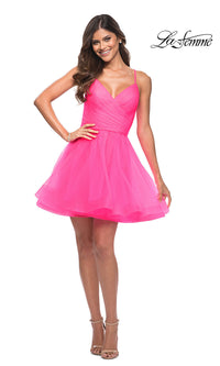  La Femme Neon Pink Short A-Line Homecoming Dress