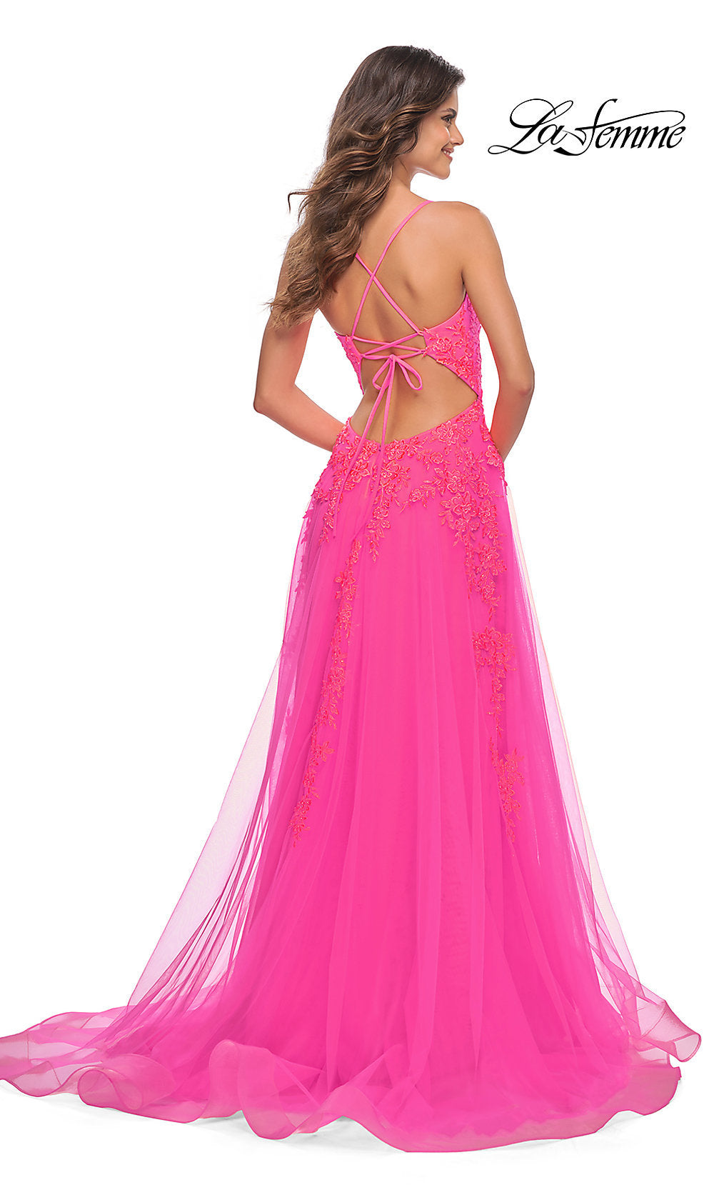 La Femme Bright Neon Pink Long Prom Dress - PromGirl Neon Pink / 0 La Femme Bright Neon Pink Long Prom Dress - PromGirl Neon Pink / 0