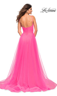  La Femme Neon Pink Prom Ball Gown with Pockets