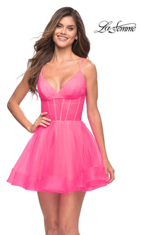 Neon Pink Neon Pink Short La Femme Homecoming Dress