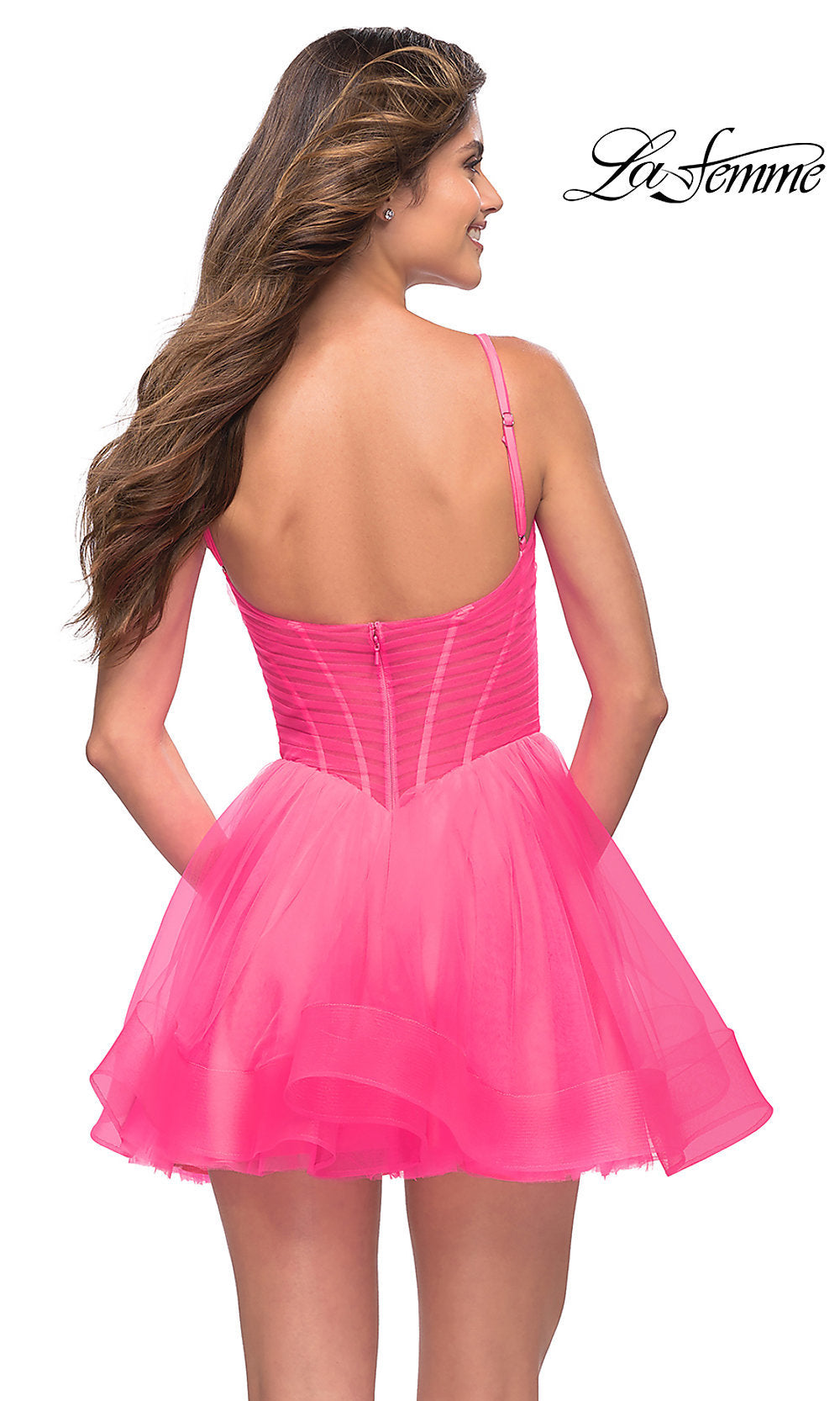 Bright Neon Pink Short La Femme Homecoming Dress Neon Pink / 10 Bright Neon Pink Short La Femme Homecoming Dress Neon Pink / 10