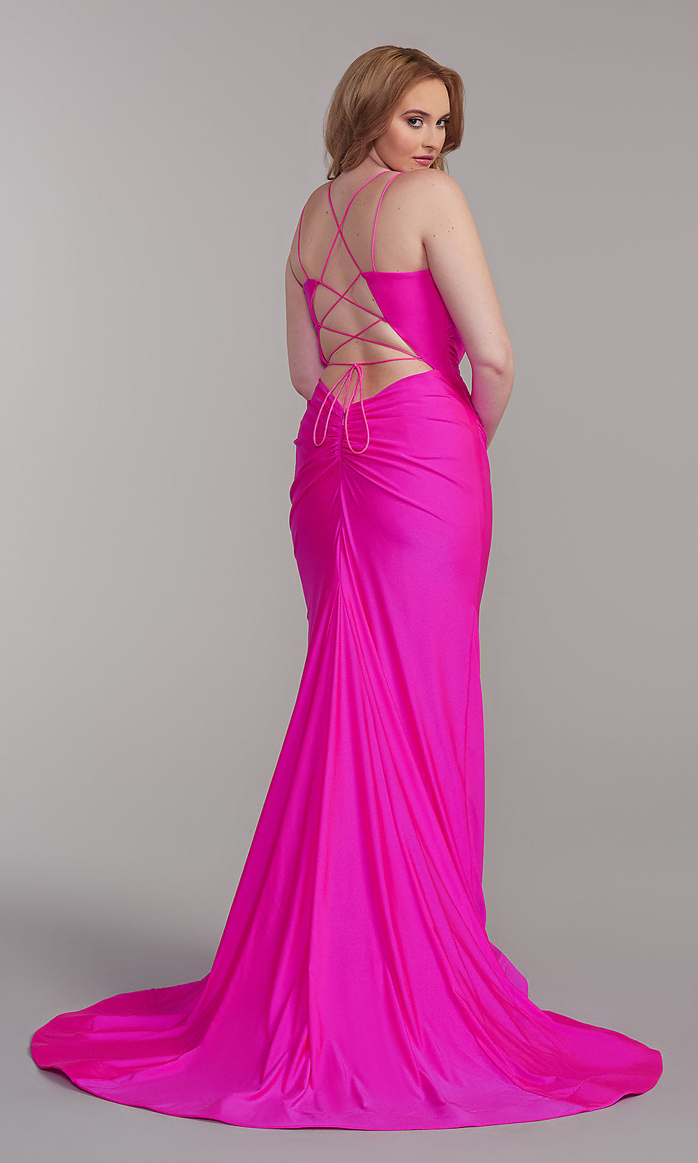  Neon Pink Long Prom Dress with Corset Back