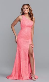  One-Shoulder Long Pink Formal Dress with Godet