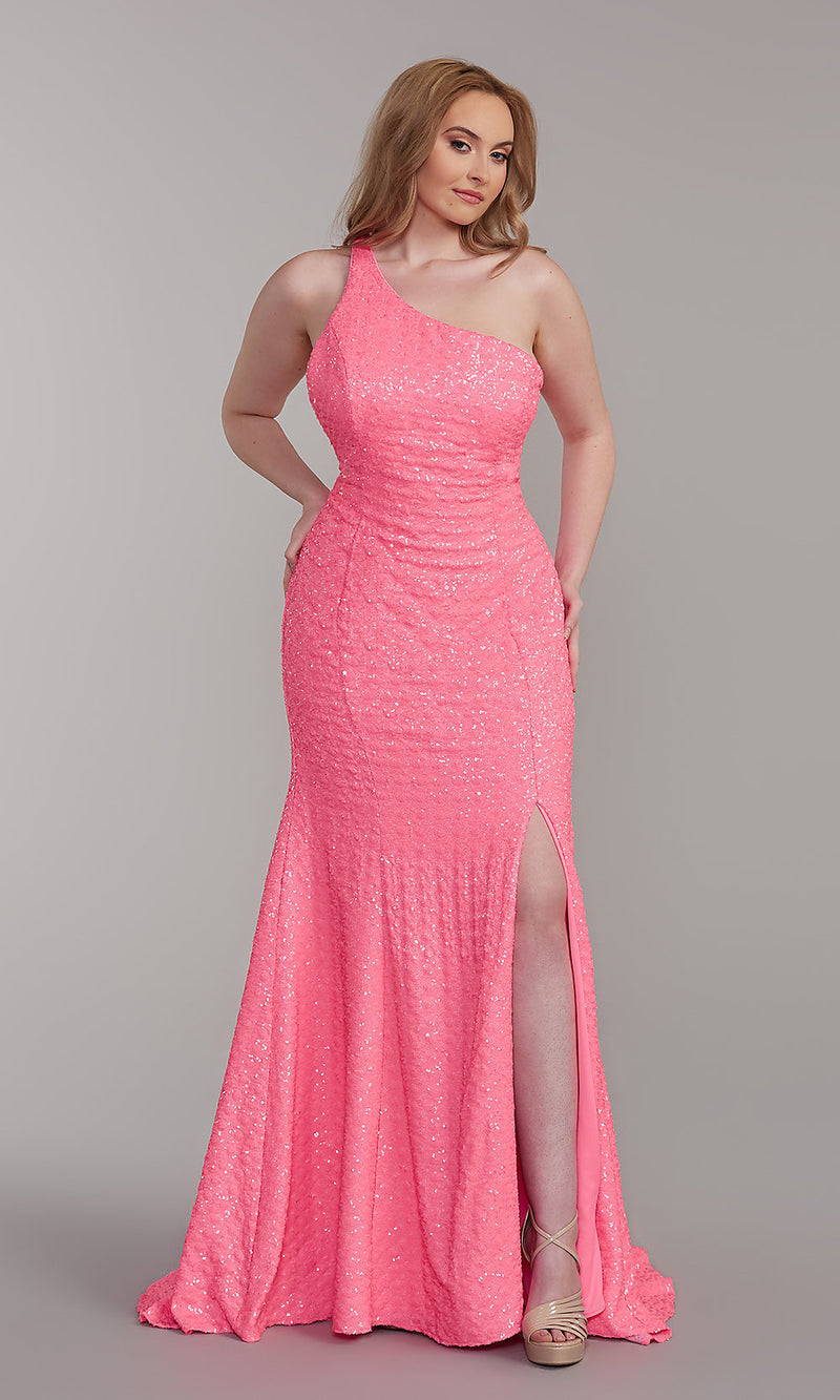 Long OneShoulder Pink Formal Dress with Back Godet