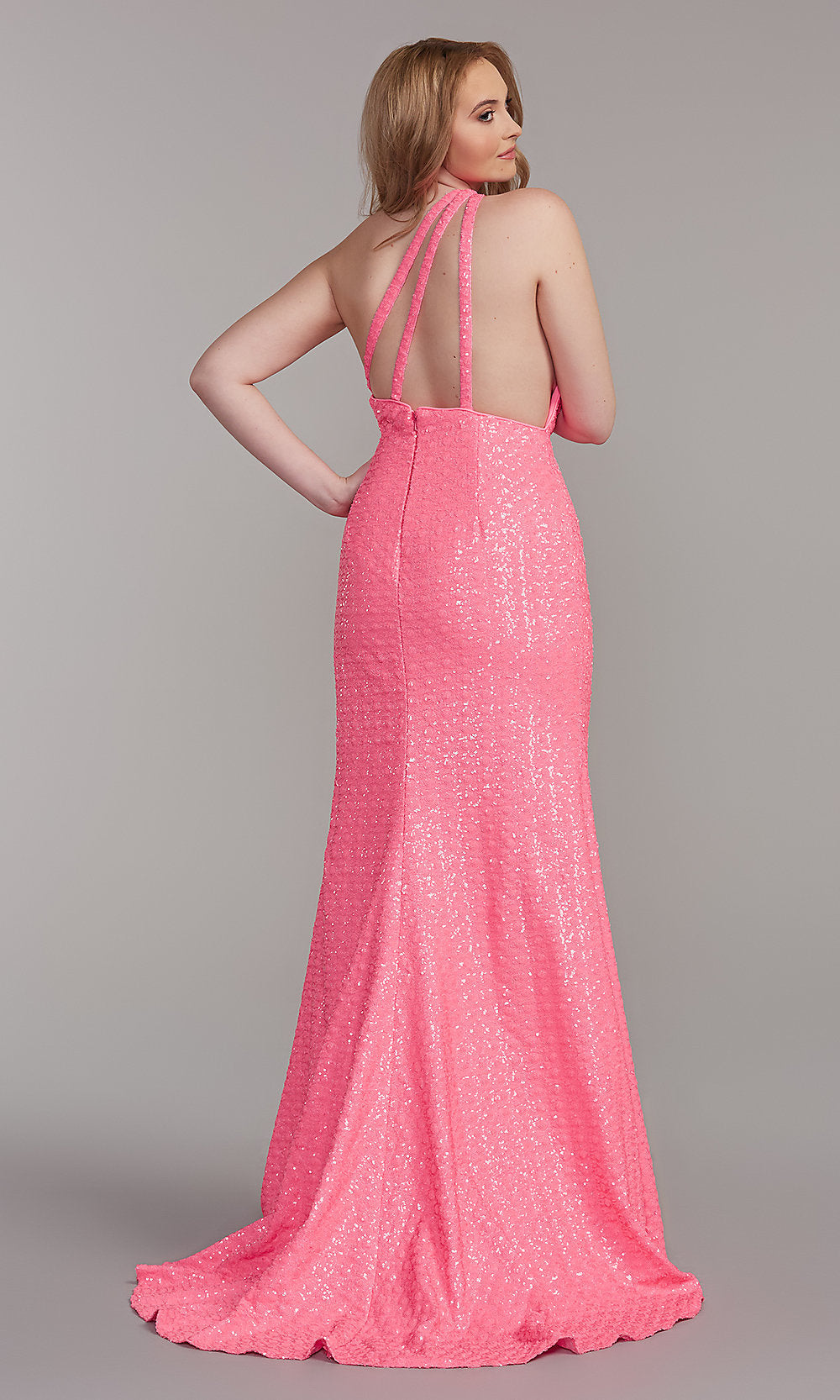  One-Shoulder Long Pink Formal Dress with Godet