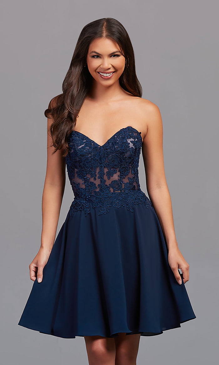 Neptune Embroidered Strapless Corset Short Hoco Party Dress