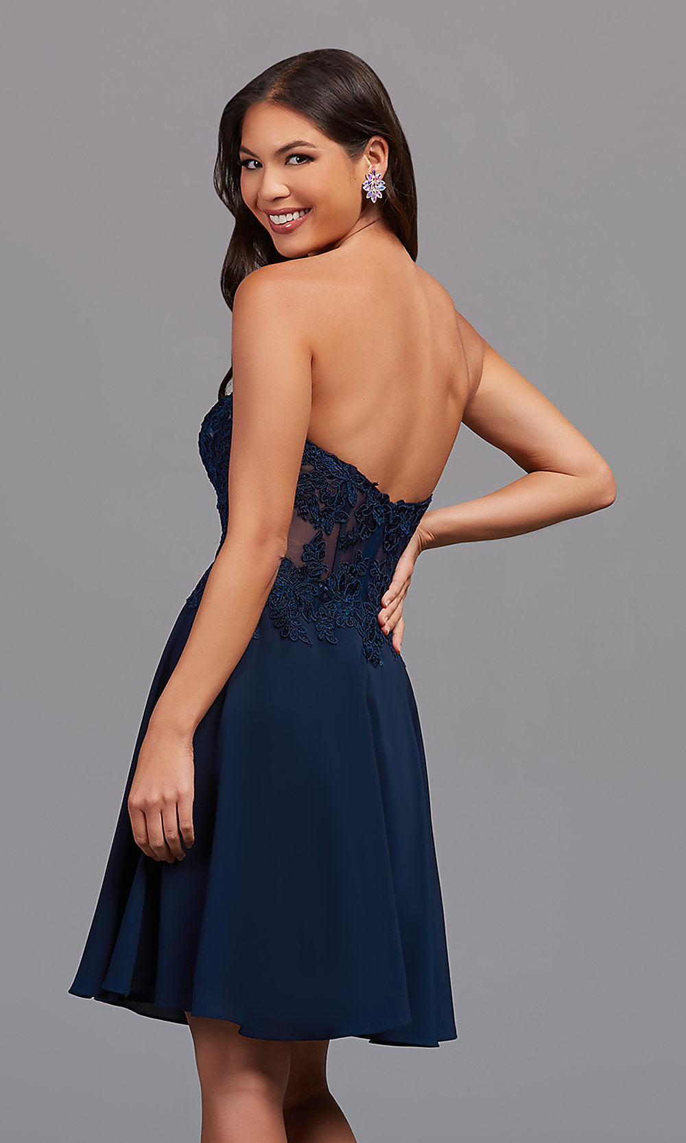  Embroidered Strapless Corset Short Hoco Party Dress