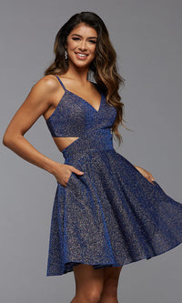 Night Fall Metallic Short Homecoming Dance Dress with Pockets
