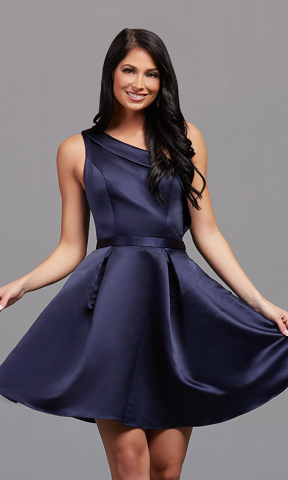 Night Sky One-Shoulder Short Satin A-Line Party Dress