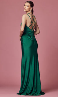  Empire-Waist Strappy-Back Long Prom Dress