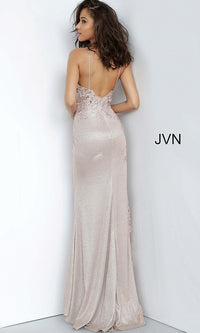  JVN by Jovani Long Formal Dress with Sheer Panels