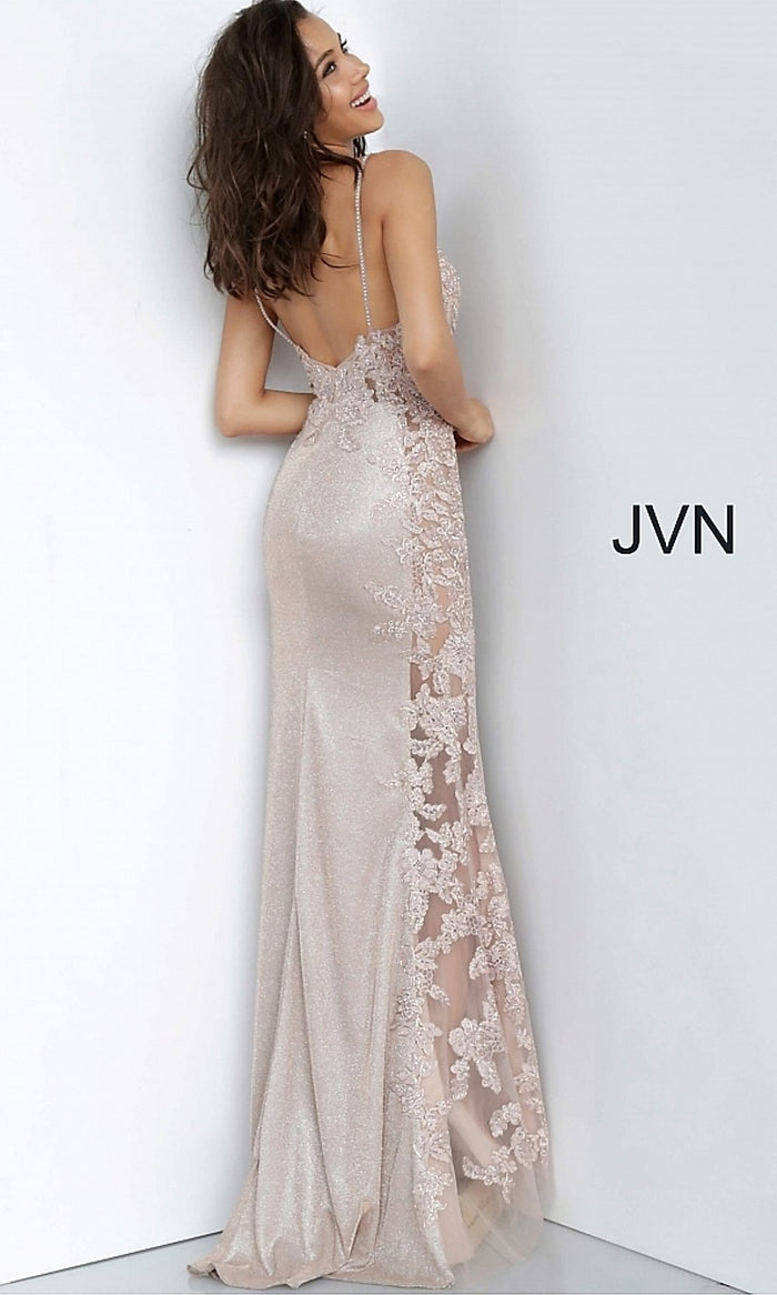  JVN by Jovani Long Formal Dress with Sheer Panels