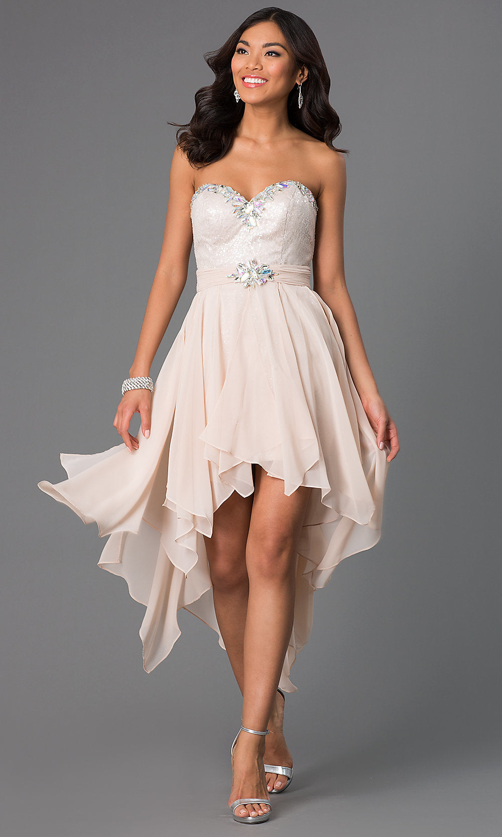 Short Sequin High-Low Party Dress by La Femme Short Sequin High-Low Party Dress by La Femme