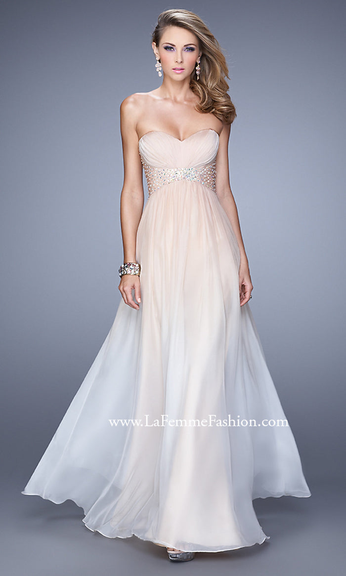 Nude La Femme Strapless A-Line Prom Dress with Beads