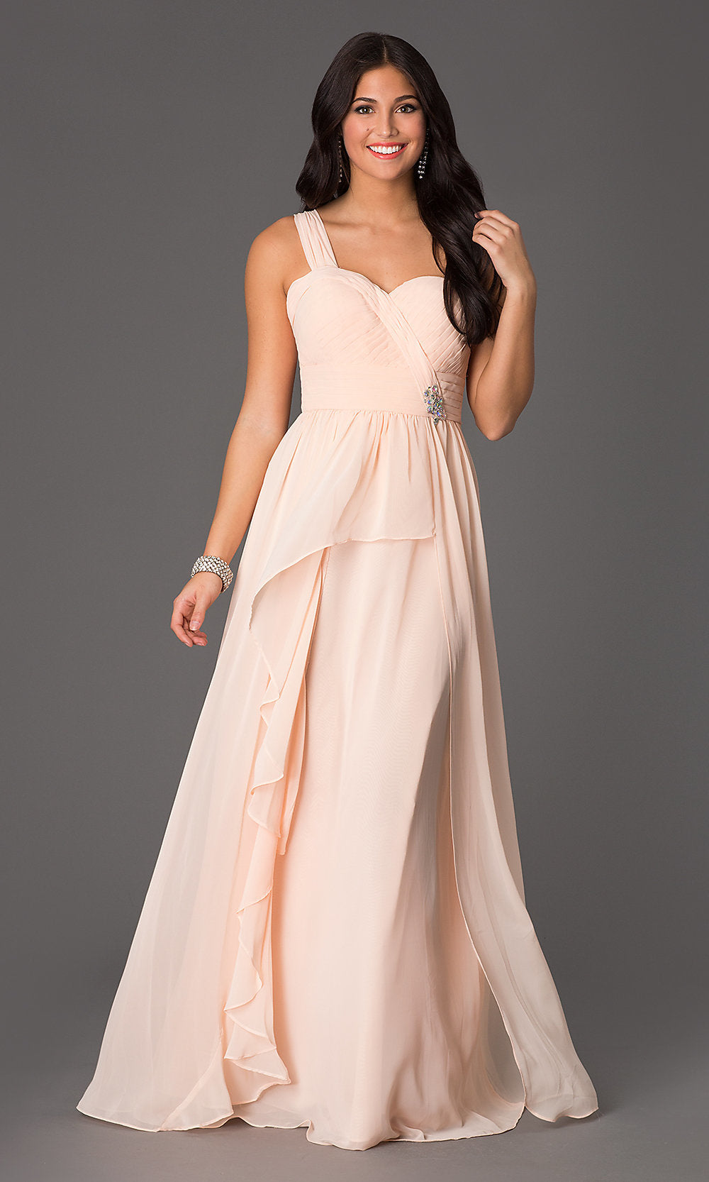 Nude Sweetheart Long One-Shoulder Formal Evening Gown