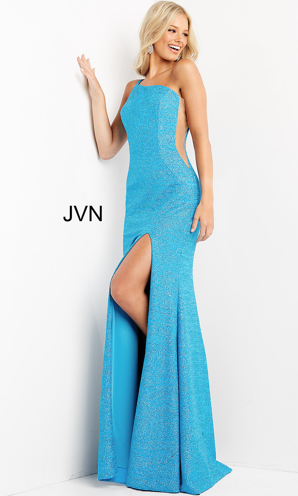 Ocean Long Glitter Prom Dress with Illusion Side Panels