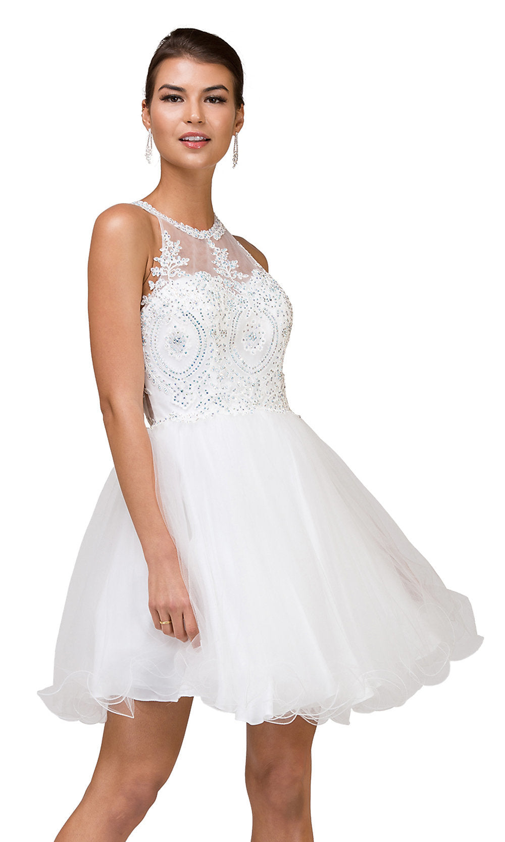 Off White High-Neck Babydoll Fancy Short Homecoming Dress