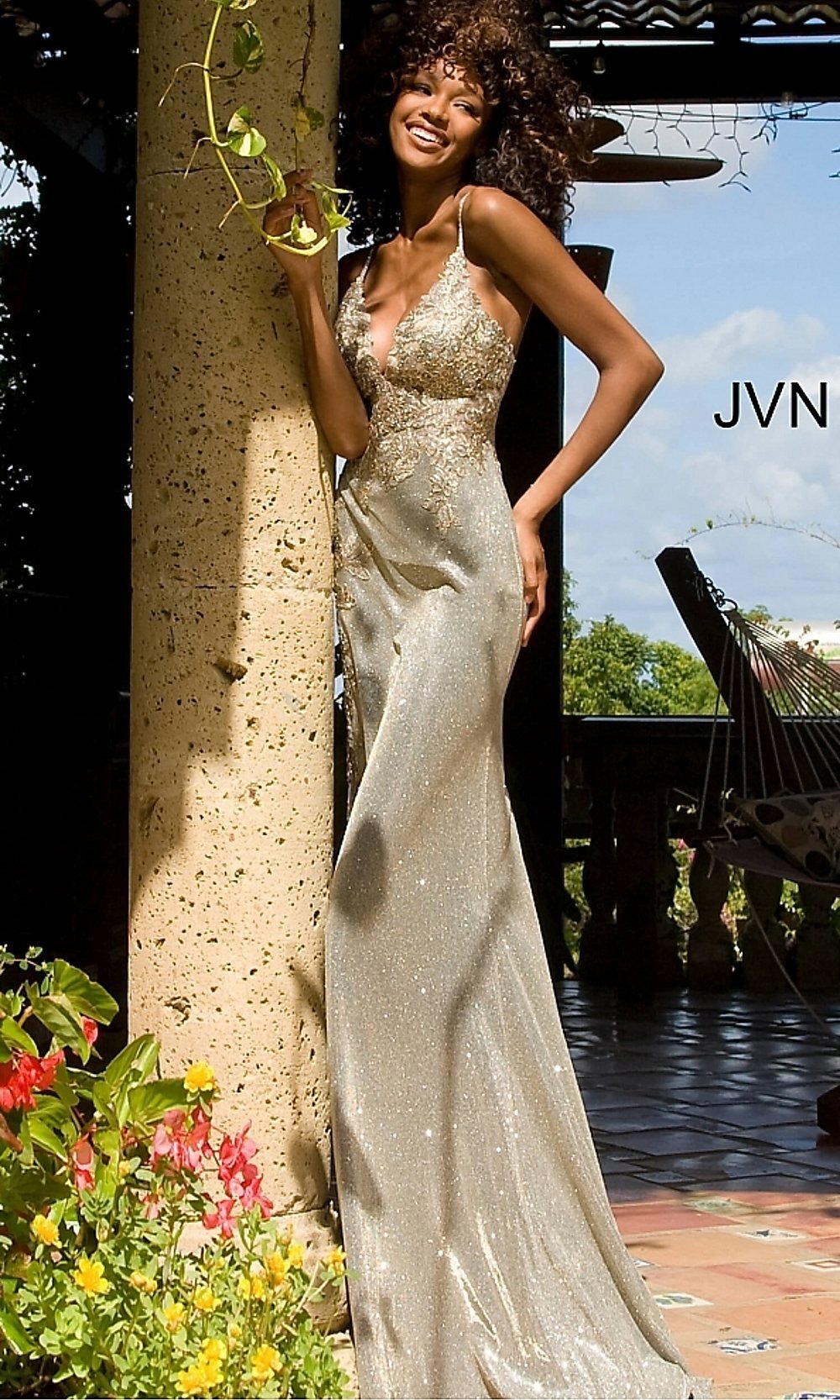 Olive JVN by Jovani Long Formal Dress with Sheer Panels