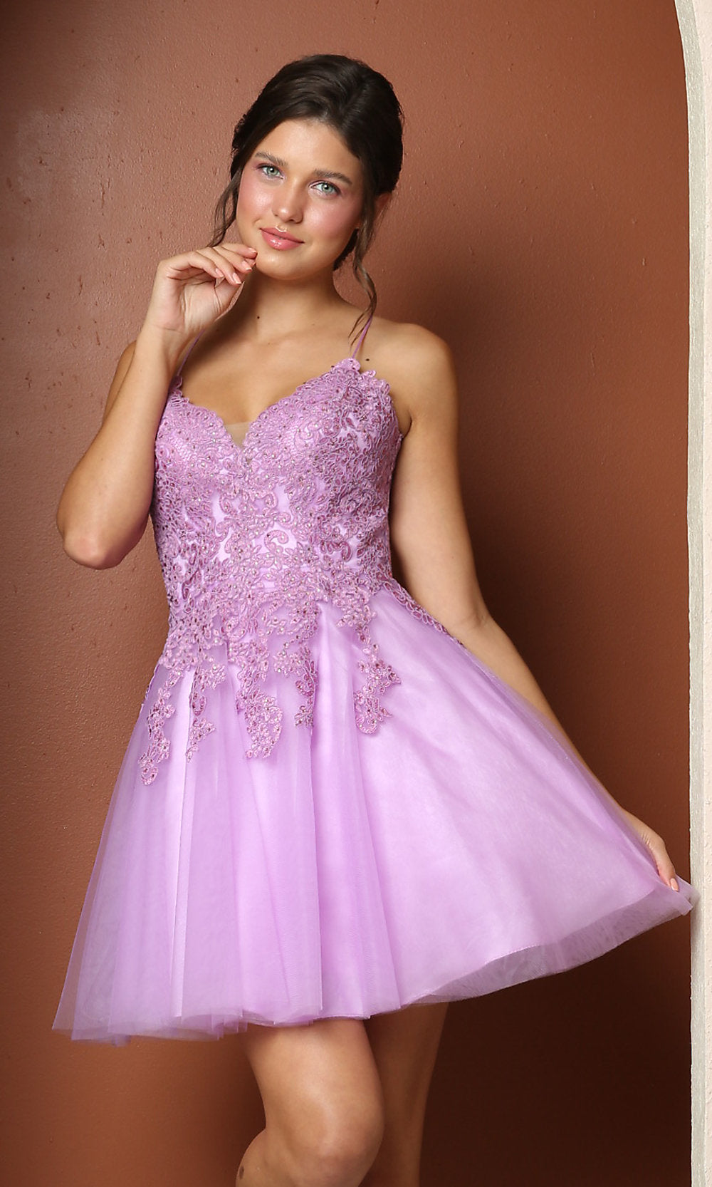 Corset-Back Short A-Line Baby Doll Hoco Dress Orchid / 2 Corset-Back Short A-Line Baby Doll Hoco Dress Orchid / 2