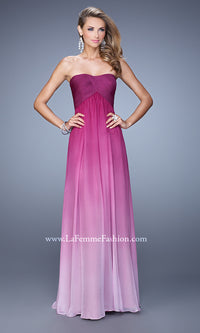 Orchid/Lavender Long Strapless Ombre Prom Dress by La Femme