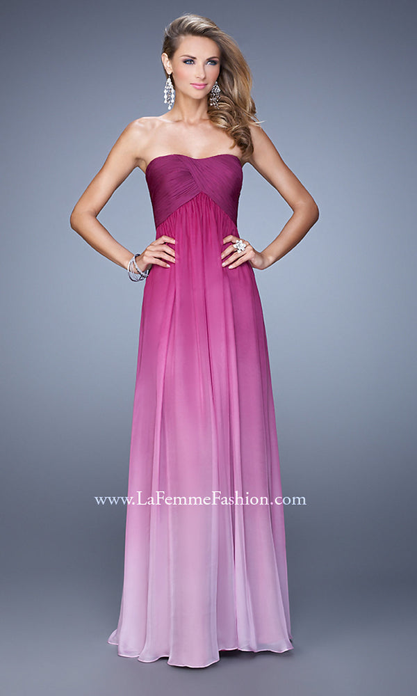 Long Strapless Ombre Prom Gown by La Femme