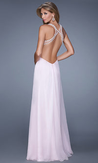 Pale Pink Backless High-Neck Long La Femme Prom Dress