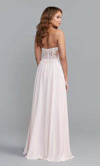  Strapless Sweetheart Sheer-Bodice Long Prom Dress