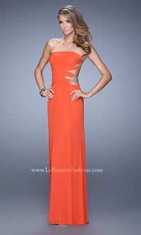 Dark Papaya Strapless La Femme Prom Dress with Open Back