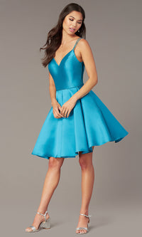 Peacock Semi-Formal A-Line Alyce Homecoming Dress in Satin