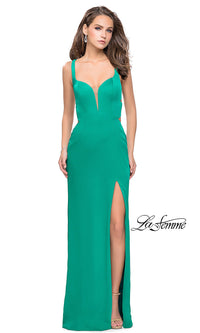 Jade Green Long Sweetheart Prom Dress by La Femme with an Open Back
