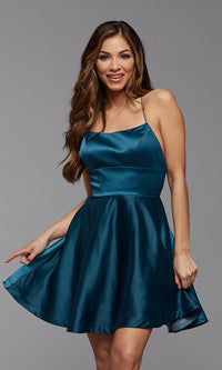 Peacock Short A-Line Satin Homecoming Dress with Corset