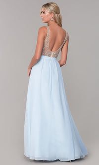  Beaded-Bodice Long Chiffon Formal Dress for Prom