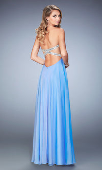 Floor Length Empire Waist Chiffon Open Back Gown by La Femme Floor Length Empire Waist Chiffon Open Back Gown by La Femme